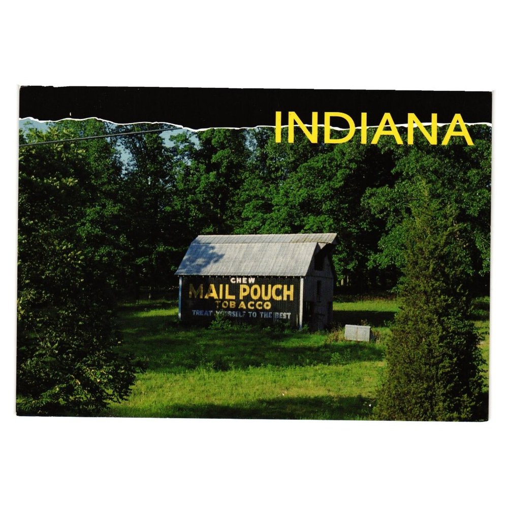 Vintage Postcard Indiana Mail Pouch Tobacco Barn Billboard Highway Advertisement